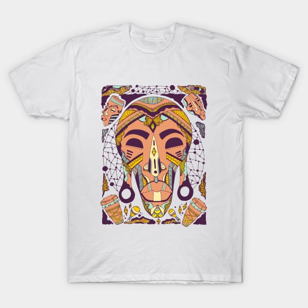 Yellow Pastel Tone Tribal African Mask T-Shirt by kenallouis